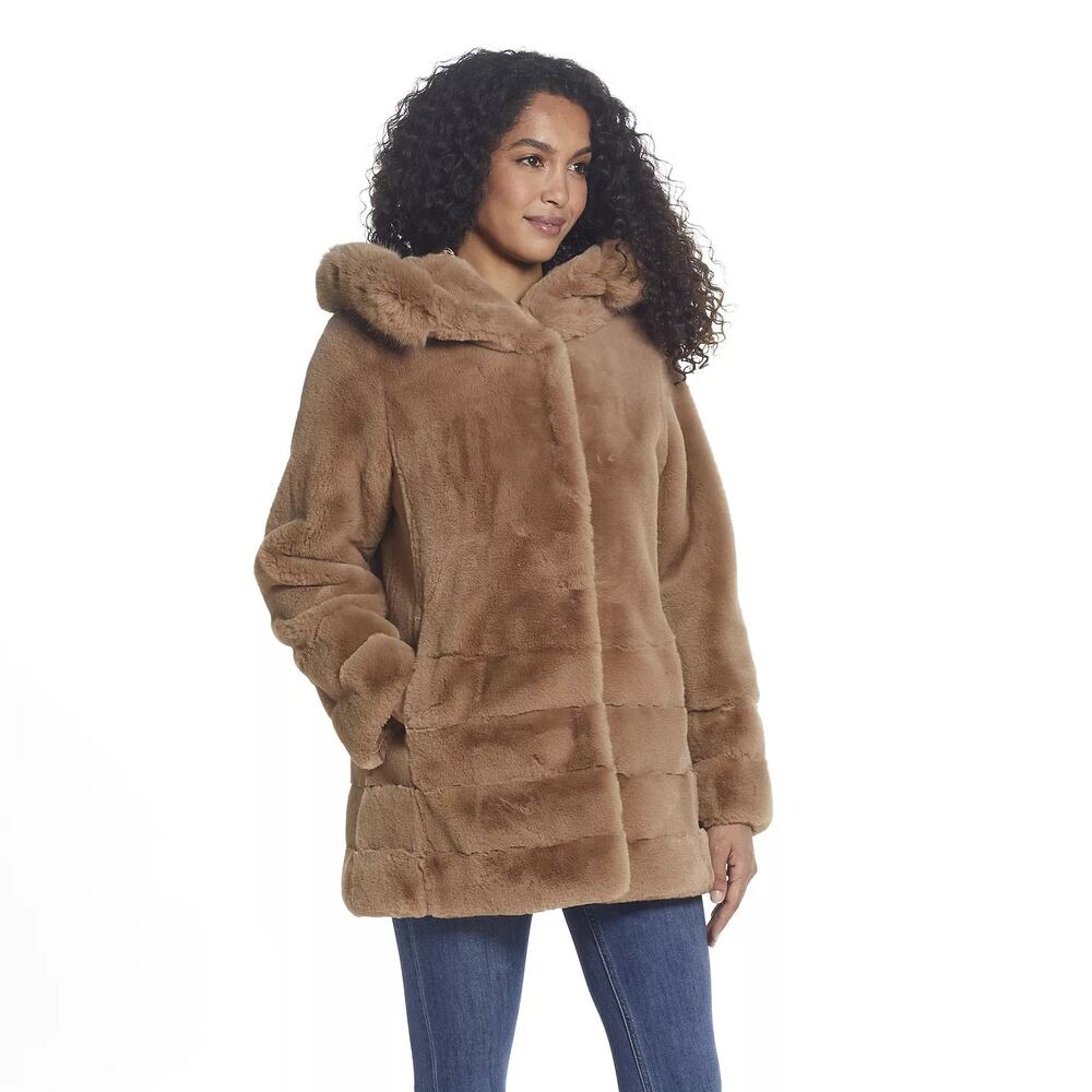 Gallery New York Oversized Hooded Faux-Fur Coat Soft Camel Brown Size 1X NWT - Picture 2 of 10